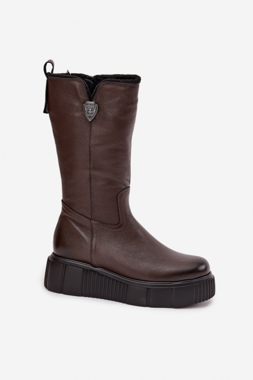 Bottes en cuir pour femmes avec laine Zazoo 70121 chocolat