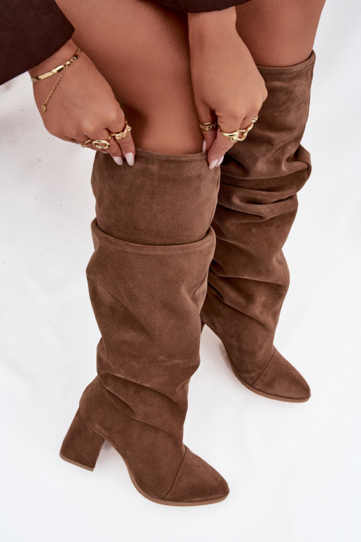 Bottes brunes en daim synthétique avec talons Zazoo 4228