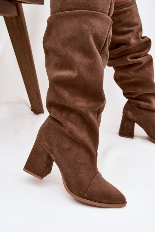Bottes brunes en daim synthétique avec talons Zazoo 4228