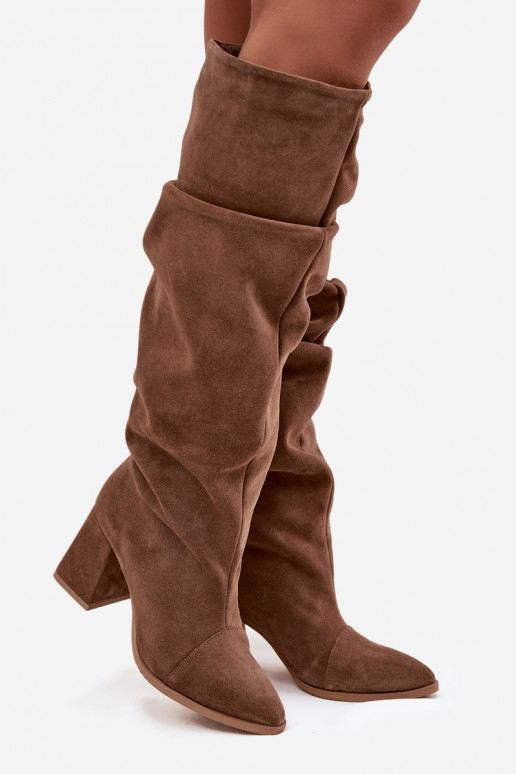 Bottes brunes en daim synthétique avec talons Zazoo 4228