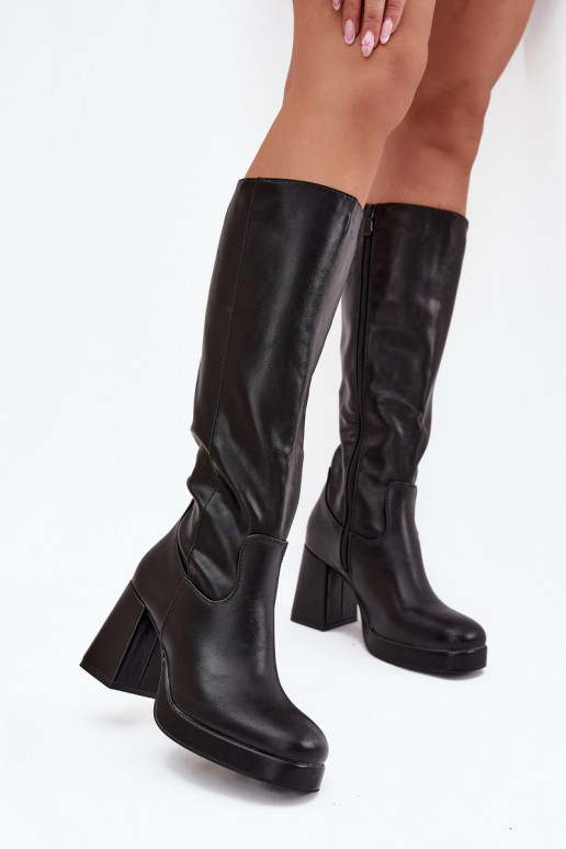 Bottes noires pour femmes au-dessus du genou avec talon bloc Selvia