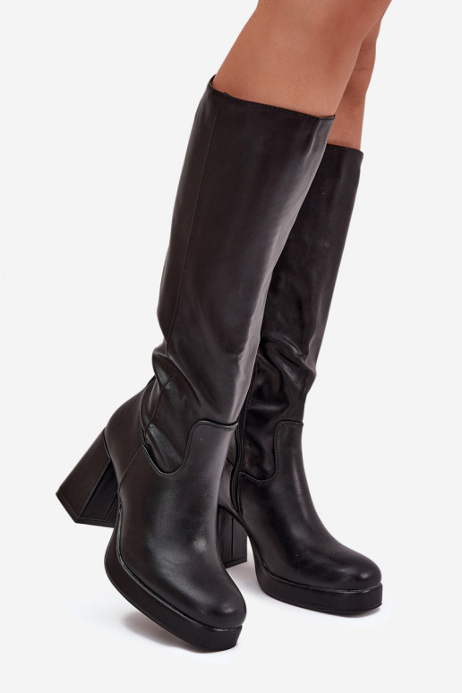 Bottes noires pour femmes au-dessus du genou avec talon bloc Selvia
