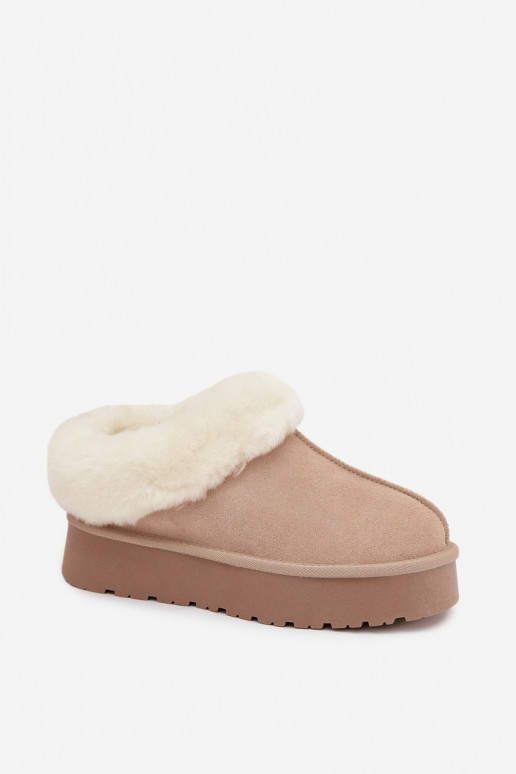 Bottes de neige beiges pour femmes en daim synthétique avec fourrure Mivelle