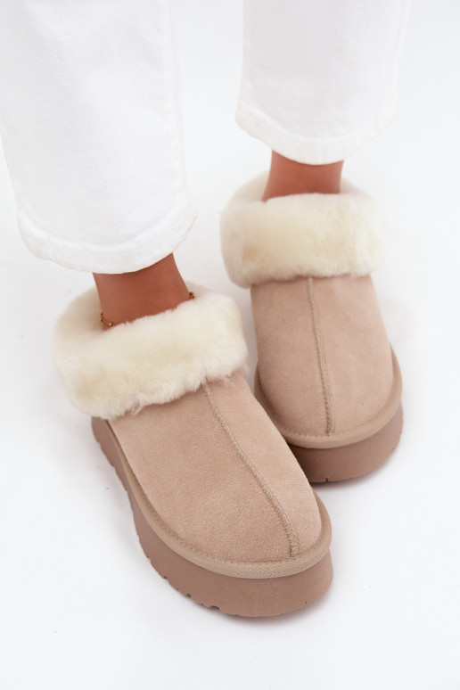 Bottes de neige beiges pour femmes en daim synthétique avec fourrure Mivelle