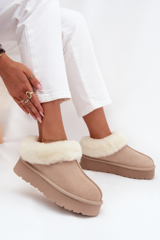 Bottes de neige beiges pour femmes en daim synthétique avec fourrure Mivelle
