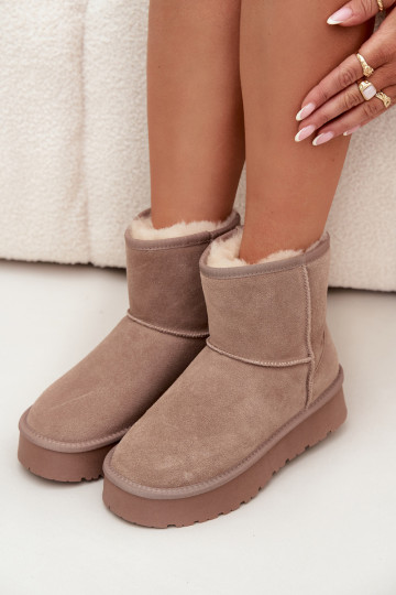 Bottes de neige beiges pour femmes en daim synthétique avec plateforme Privine