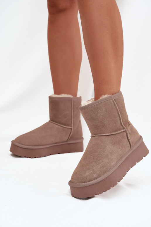 Bottes de neige beiges pour femmes en daim synthétique avec plateforme Privine