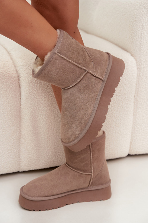 Bottes de neige beiges pour femmes en daim synthétique avec plateforme Privine