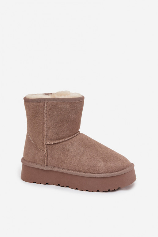 Bottes de neige beiges pour femmes en daim synthétique avec plateforme Privine