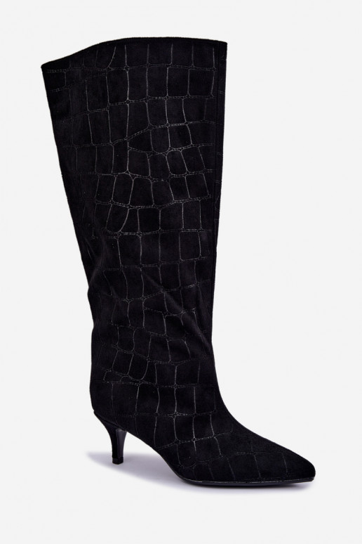 Bottes noires à enfiler au-dessus du genou avec détails embossés et talons Cazelle