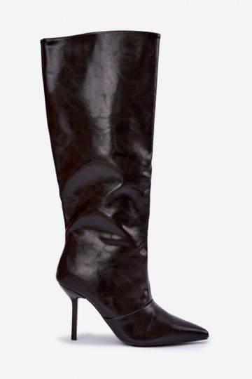 Bottes chaudes au-dessus du genou avec talons fins couleur chocolat Fenoria 2
