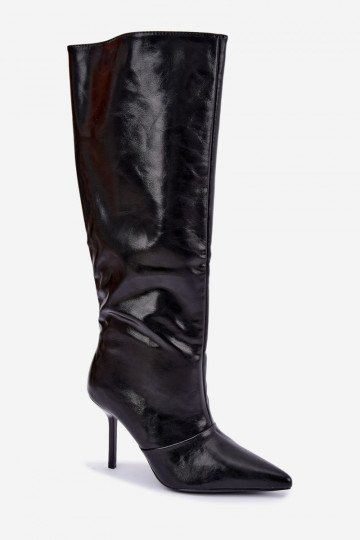 Bottes chaudes au-dessus du genou avec talons fins couleur noire Fenoria