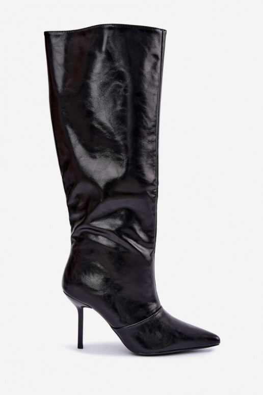 Bottes chaudes au-dessus du genou avec talons fins couleur noire Fenoria