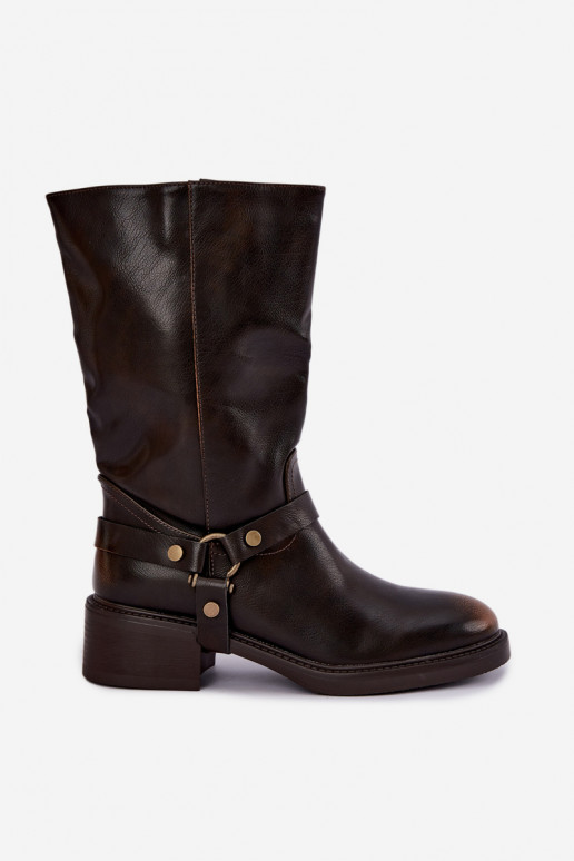 Bottines chaudes avec des sangles décoratives couleur chocolat Galdine