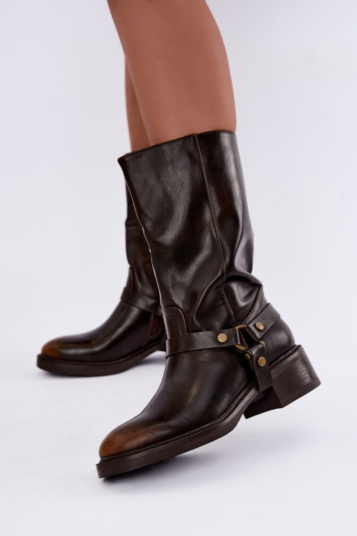 Bottines chaudes avec des sangles décoratives couleur chocolat Galdine