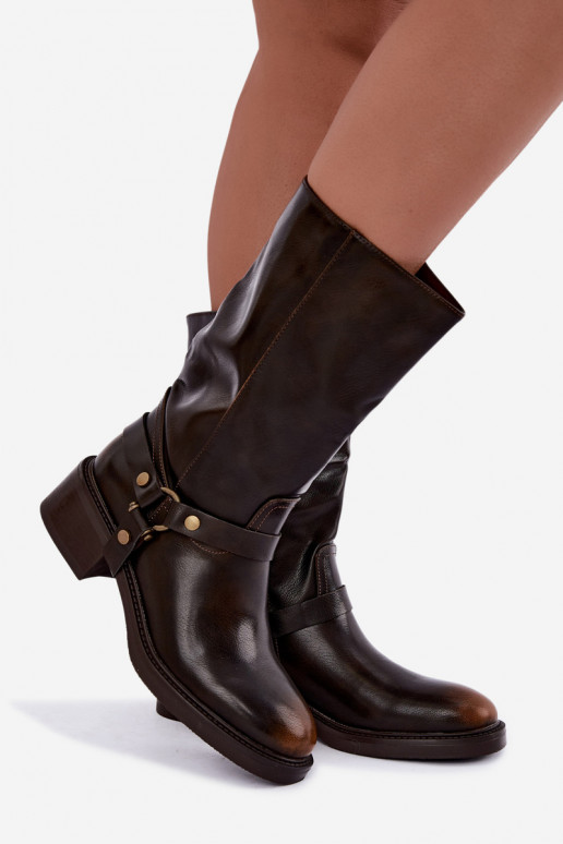 Bottines chaudes avec des sangles décoratives couleur chocolat Galdine