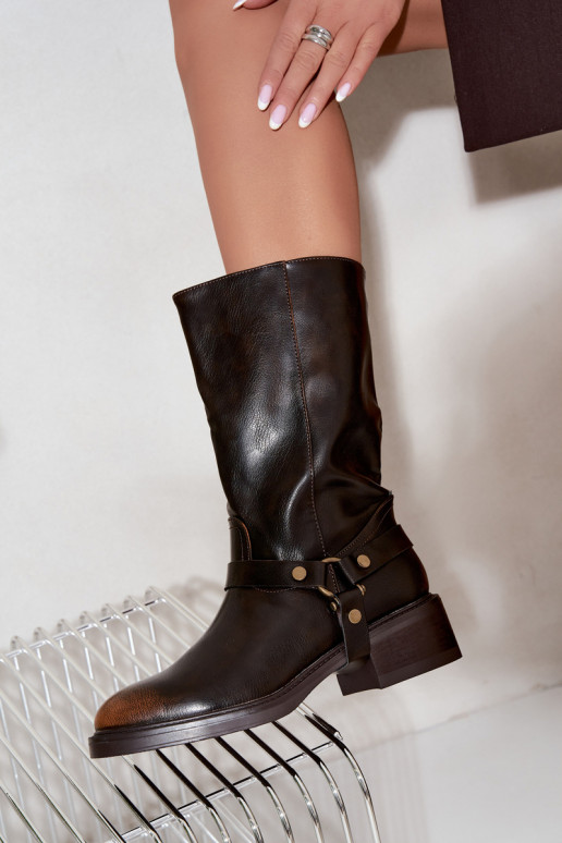 Bottines chaudes avec des sangles décoratives couleur chocolat Galdine