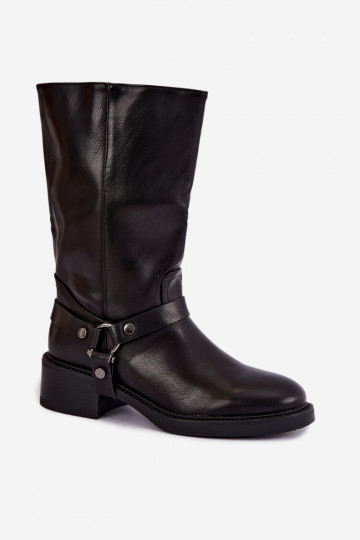 Bottines chaudes avec des sangles décoratives en noir Galdine