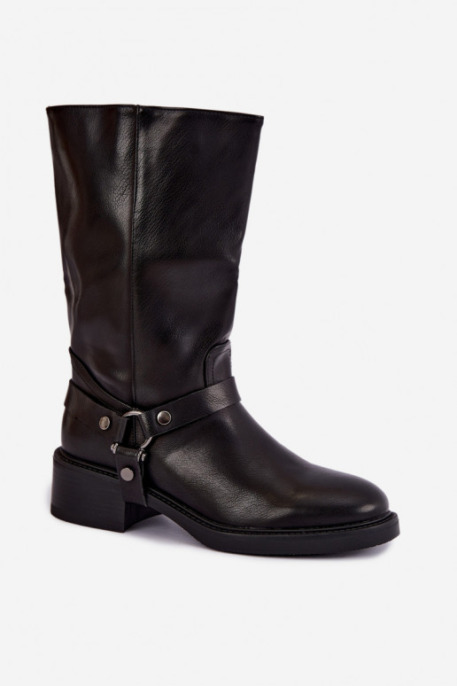 Bottines chaudes avec des sangles décoratives en noir Galdine