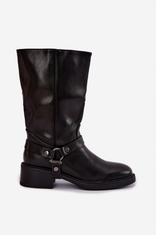 Bottines chaudes avec des sangles décoratives en noir Galdine
