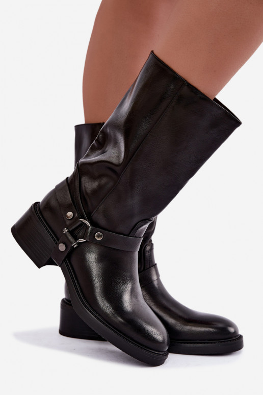 Bottines chaudes avec des sangles décoratives en noir Galdine