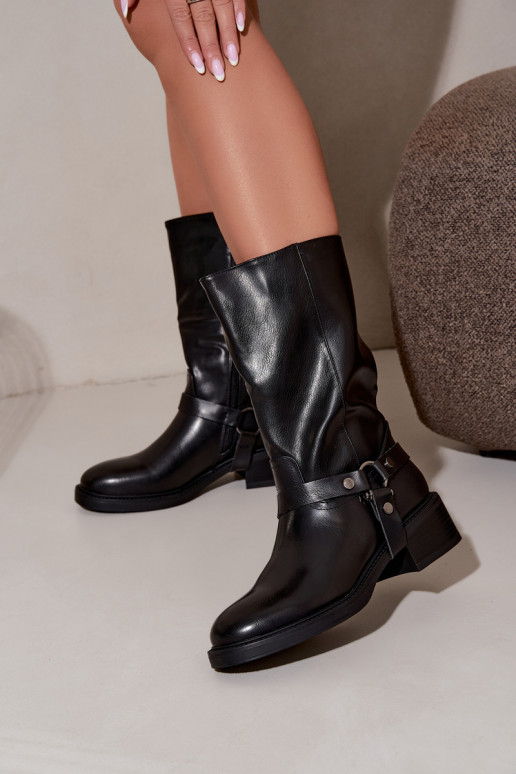 Bottines chaudes avec des sangles décoratives en noir Galdine