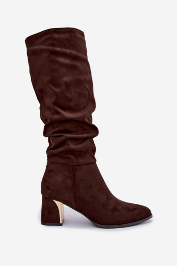 Bottes chaudes froissées jusqu'au genou avec talons en chocolat Ivenna 2