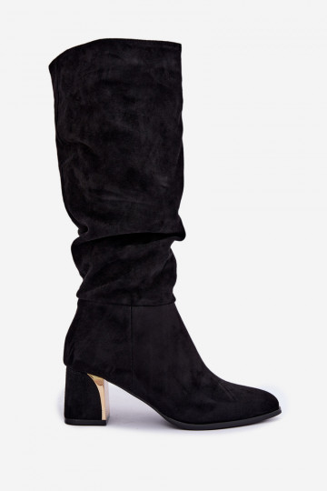 Bottes chaudes froissées jusqu'au genou avec talons en noir Ivenna 2