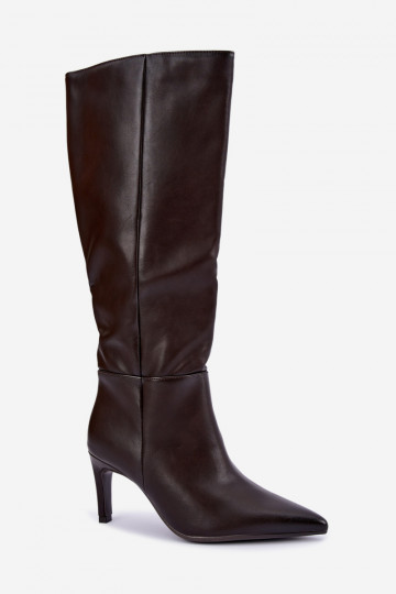 Bottes chaudes jusqu'au genou avec volants et talons en chocolat Rodeline
