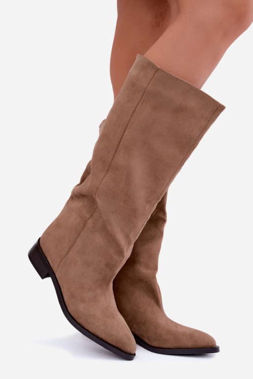 Bottes hautes à enfiler avec larges talons en sable Cadorine