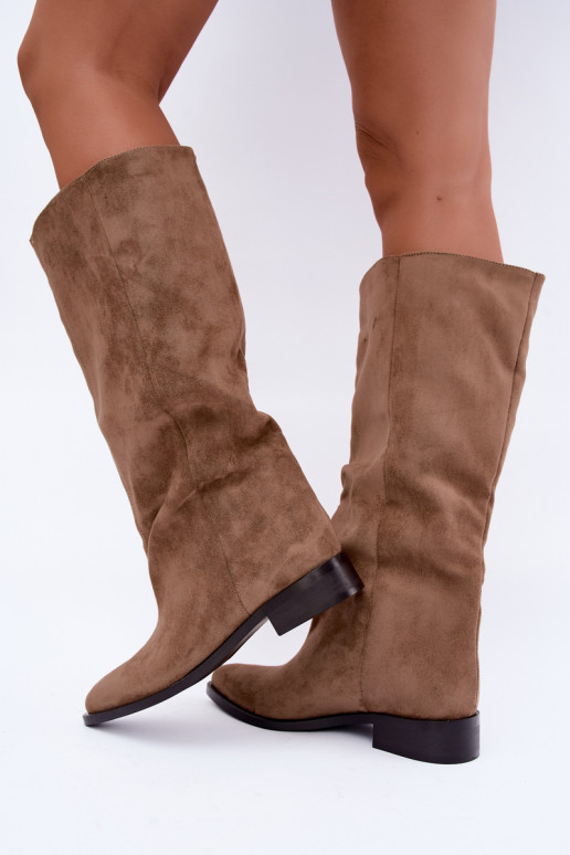 Bottes hautes à enfiler avec larges talons en sable Cadorine