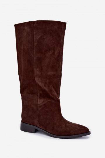 Bottes hautes à enfiler avec larges talons en chocolat Cadorine