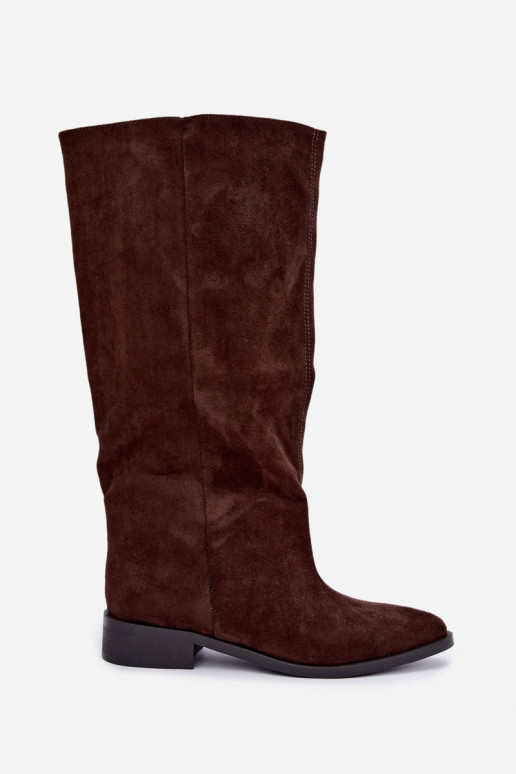 Bottes hautes à enfiler avec larges talons en chocolat Cadorine
