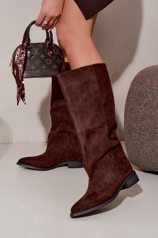 Bottes hautes à enfiler avec larges talons en chocolat Cadorine