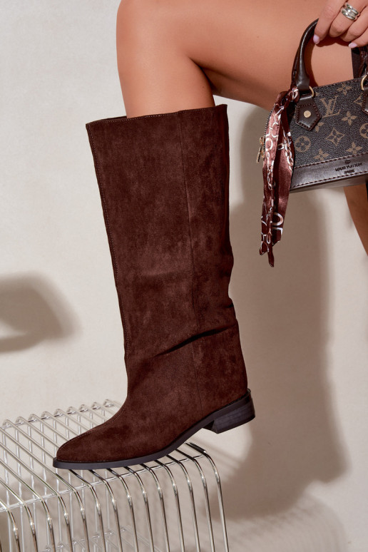 Bottes hautes à enfiler avec larges talons en chocolat Cadorine