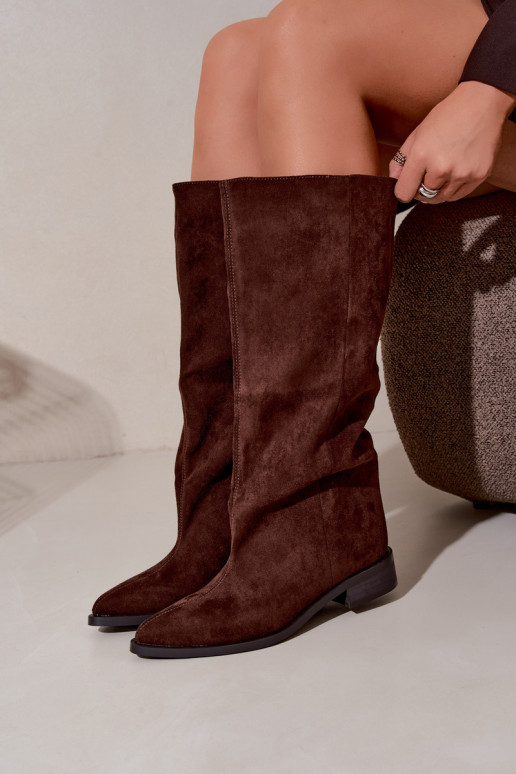 Bottes hautes à enfiler avec larges talons en chocolat Cadorine