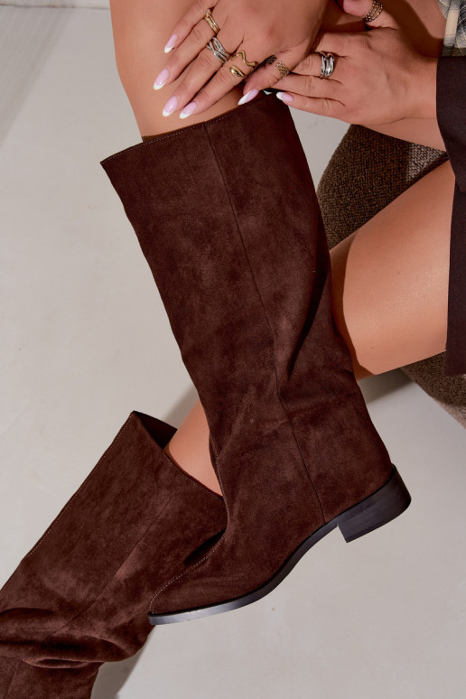 Bottes hautes à enfiler avec larges talons en chocolat Cadorine