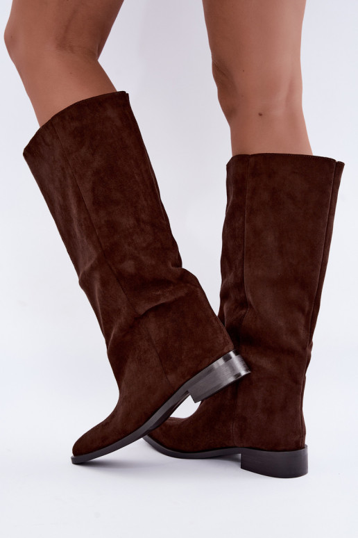Bottes hautes à enfiler avec larges talons en chocolat Cadorine