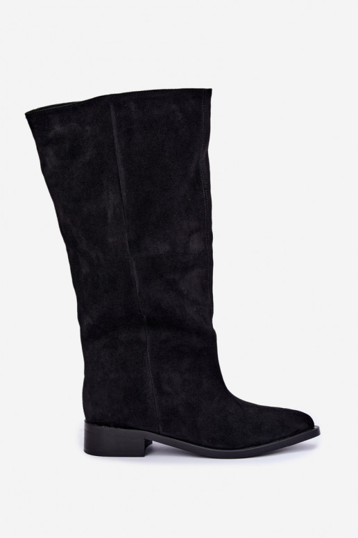 Bottes hautes à enfiler avec larges talons en noir Cadorine