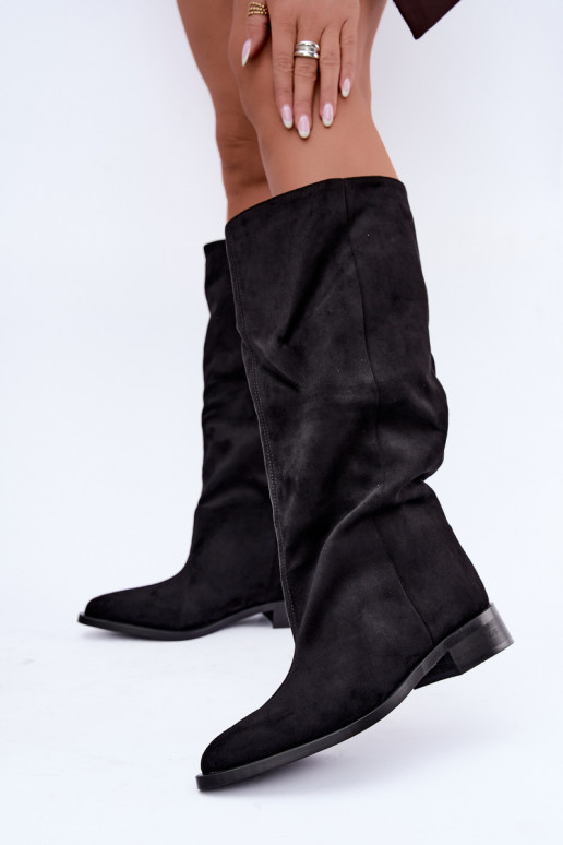 Bottes hautes à enfiler avec larges talons en noir Cadorine