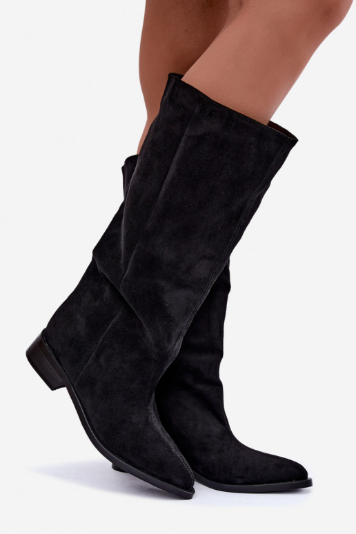 Bottes hautes à enfiler avec larges talons en noir Cadorine