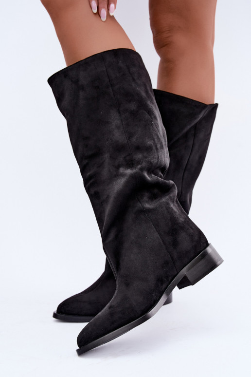 Bottes hautes à enfiler avec larges talons en noir Cadorine