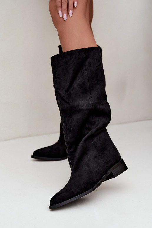 Bottes hautes à enfiler avec larges talons en noir Cadorine