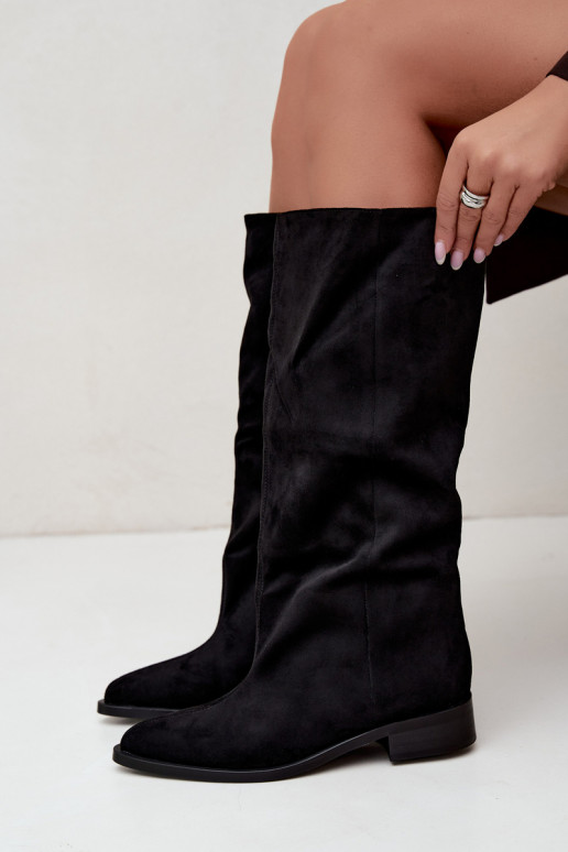 Bottes hautes à enfiler avec larges talons en noir Cadorine