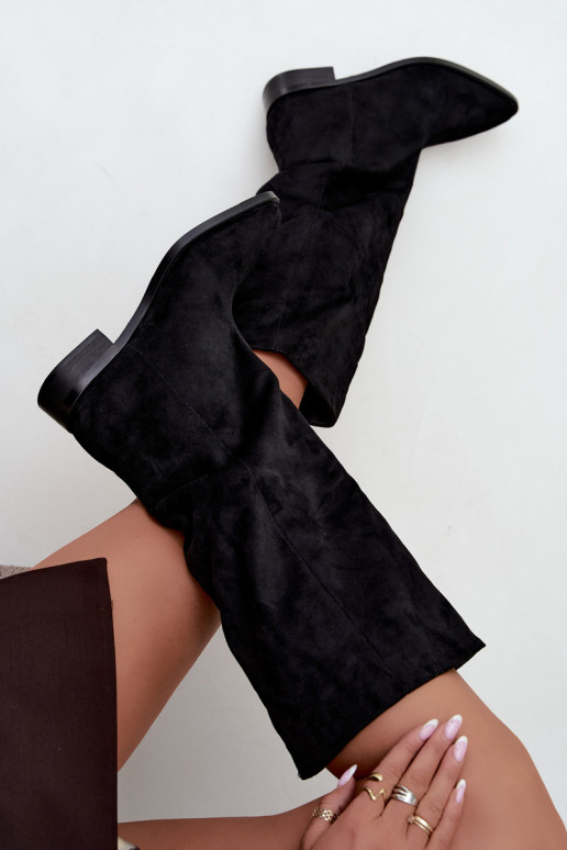 Bottes hautes à enfiler avec larges talons en noir Cadorine