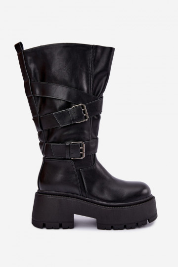 Bottes hautes avec plateforme et sangles en noir Delsenne 2