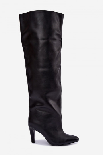 Bottes hautes à enfiler pour femmes avec talons pointus au-dessus du genou en noir Emorine 2