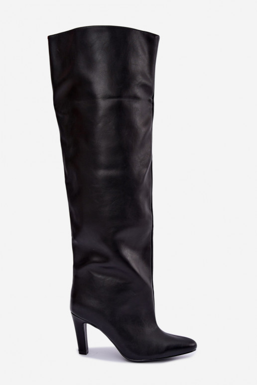 Bottes hautes à enfiler pour femmes avec talons pointus au-dessus du genou en noir Emorine