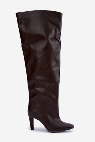 Bottes hautes à enfiler pour femmes avec talons pointus au-dessus du genou en chocolat Emorine 2