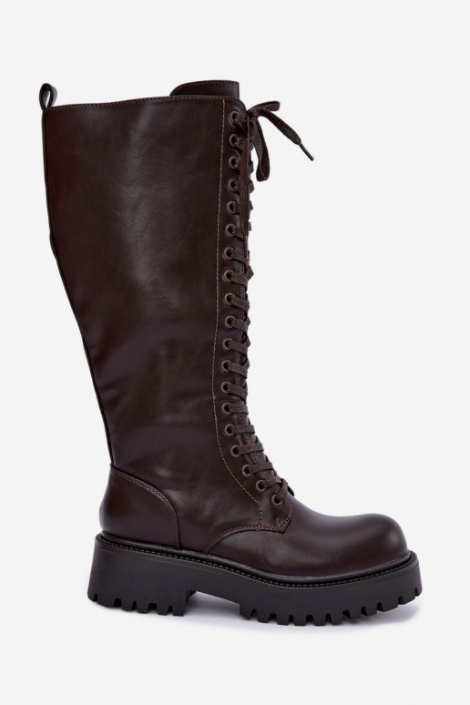 Bottes chaudes pour femmes avec plateforme et lacets en chocolat Kasmina